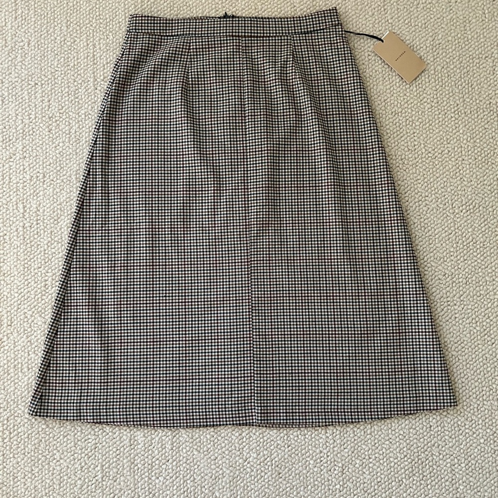 Checked A-Line Midi Skirt in Black White and Brown